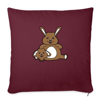 2 Lapins Enfant Papa Maman Doux Deux Gros Petit Gras - Housse de coussin décorative 45 x 45 cm - bordeaux - Devant