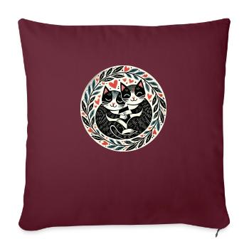 Tuxedo Cat Love - Housse de coussin décorative 45 x 45 cm - bordeaux - Devant