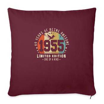 Original Né en 1955 Authentic Cadeau 1955 Bursdag - Housse de coussin décorative 45 x 45 cm - bordeaux - Devant
