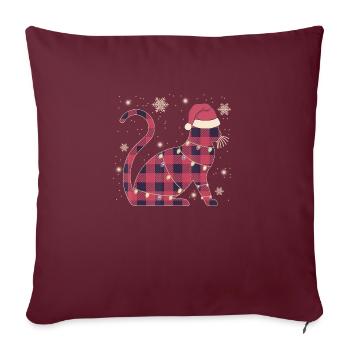Chat avec bonnet thème Noël - Housse de coussin décorative 45 x 45 cm - bordeaux - Devant