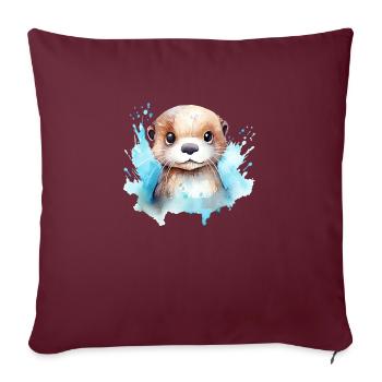 Dessin à l’aquarelle de loutre - Housse de coussin décorative 45 x 45 cm - bordeaux - Devant