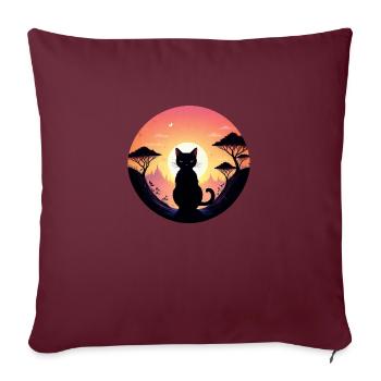 chat paysage et coucher de soleil - Housse de coussin décorative 45 x 45 cm - bordeaux - Devant