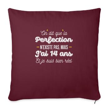 perfection 14 ans / humour anniversaire 14 ans - Housse de coussin décorative 45 x 45 cm - bordeaux - Devant