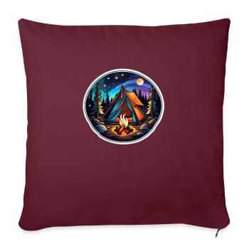 camping, tente et feu de camp - Housse de coussin décorative 45 x 45 cm - bordeaux - Devant