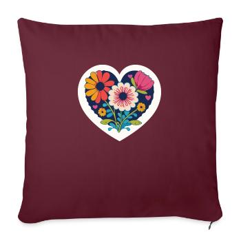 Amour - Fleurs - Cœur - Housse de coussin décorative 45 x 45 cm - bordeaux - Devant