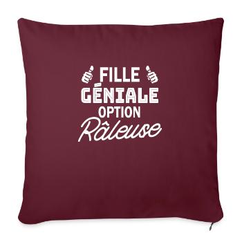 fille géniale option râleuse / humour râleuse - Housse de coussin décorative 45 x 45 cm - bordeaux - Devant