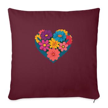 Amour - Fleurs - Cœur - Housse de coussin décorative 45 x 45 cm - bordeaux - Devant