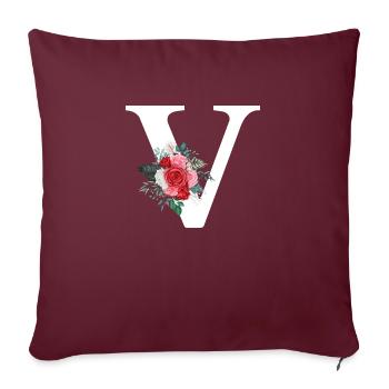 Lettre v floral rouge - Housse de coussin décorative 45 x 45 cm - bordeaux - Devant