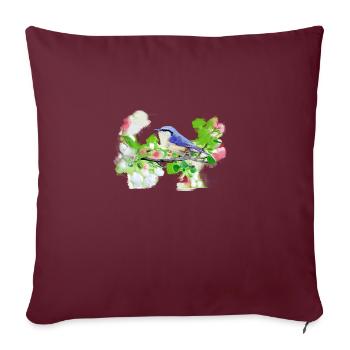 grand, oiseau, fleurs, aquarelle - Housse de coussin décorative 45 x 45 cm - bordeaux - Devant