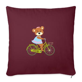 Mignonne fille d’ours de dessin animé à vélo - Housse de coussin décorative 45 x 45 cm - bordeaux - Devant