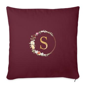 Monogramme S Floral personnalisable - Housse de coussin décorative 45 x 45 cm - bordeaux - Devant