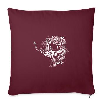 Crâne avec roses, papillons et serpent - Housse de coussin décorative 45 x 45 cm - bordeaux - Devant
