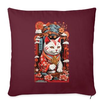 Chats japonais porte-bonheur amoureux des chats - Housse de coussin décorative 45 x 45 cm - bordeaux - Devant