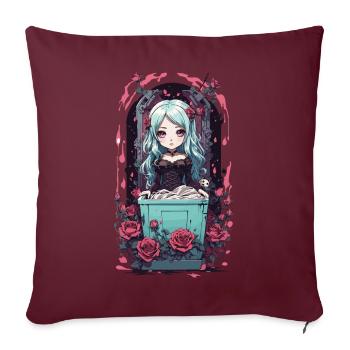 Anime Goth Chibi Vampire egirl Kawaii Design - Housse de coussin décorative 45 x 45 cm - bordeaux - Devant
