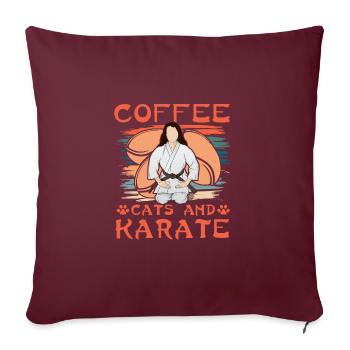 Café, chats et karaté - Housse de coussin décorative 45 x 45 cm - bordeaux - Devant