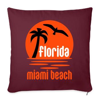 Floride, Miami beach (soleil, palmier, oiseau) - Housse de coussin décorative 45 x 45 cm - bordeaux - Devant