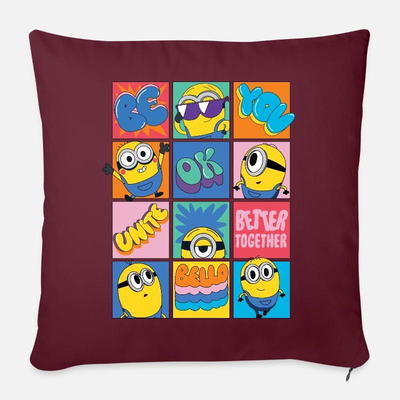 Minions Be You Design Positif Et Doux - Housse de coussin décorative 45 x 45 cm - bordeaux
