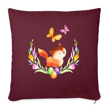 Pâques renard printemps fleurs de printemps nature - Housse de coussin décorative 45 x 45 cm - bordeaux - Devant