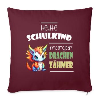 Einschulung Schulkind Drachen - Sofakissenbezug 45 x 45 cm - Burgunderrot - Vorne