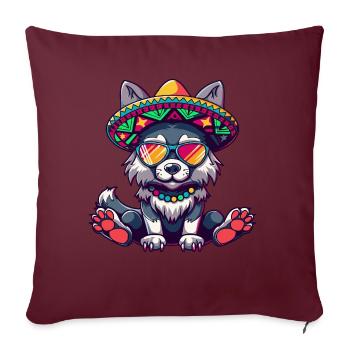 Wolf Comic Lustig Sombrero - Sofakissenbezug 45 x 45 cm - Burgunderrot - Vorne
