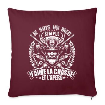 J'aime La Chasse et L'apéro Idée Originale Humour - Housse de coussin décorative 45 x 45 cm - bordeaux - Devant