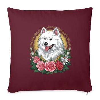 Spitz Samoyède doux aux roses et aux lys - Housse de coussin décorative 45 x 45 cm - bordeaux - Devant