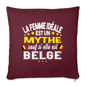 Belgique Belge Femme Pays Humour Femme T-shirt - Housse de coussin décorative 45 x 45 cm - bordeaux - Devant