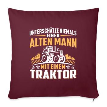 Alten mann mit einem traktor - Sofakissenbezug 45 x 45 cm - Burgunderrot - Vorne