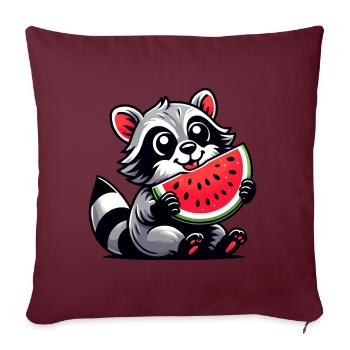 Waschbär Mit Wassermelone Fruchtig Lustig - Sofakissenbezug 45 x 45 cm - Burgunderrot - Vorne