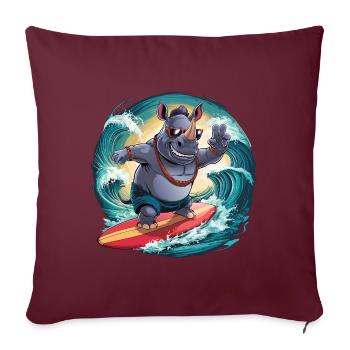 Rhinocéros cool avec des lunettes de soleil surfant et s’amusant - Housse de coussin décorative 45 x 45 cm - bordeaux - Devant