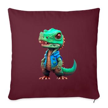 petit T-Rex en veste en jean - Housse de coussin décorative 45 x 45 cm - bordeaux - Devant