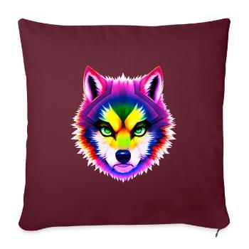 Tête de loup arc-en-ciel mystique - Housse de coussin décorative 45 x 45 cm - bordeaux - Devant