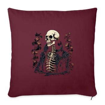 Halloween Skelett Mit Rosen - Sofakissenbezug 45 x 45 cm - Burgunderrot - Vorne
