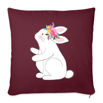 Petit lapin avec des fleurs - Housse de coussin décorative 45 x 45 cm - bordeaux - Devant