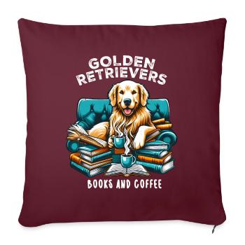 Golden Retriever Lecture Chiens Livres & Café Cadeau - Housse de coussin décorative 45 x 45 cm - bordeaux - Devant