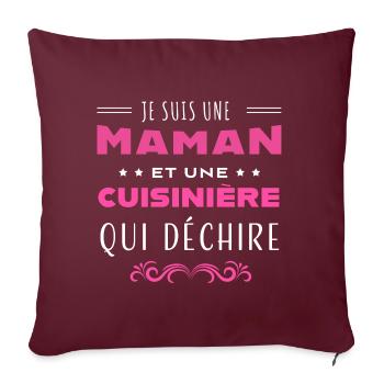 Maman et une cuisinière qui déchire mère humour - Housse de coussin décorative 45 x 45 cm - bordeaux - Devant