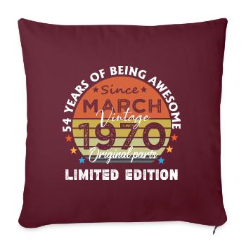 54 Years Old Made In 1970 Vintage March 1970 - Housse de coussin décorative 45 x 45 cm - bordeaux - Devant