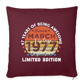 47 Years Old Made In 1977 Vintage March 1977 - Housse de coussin décorative 45 x 45 cm - bordeaux - Devant