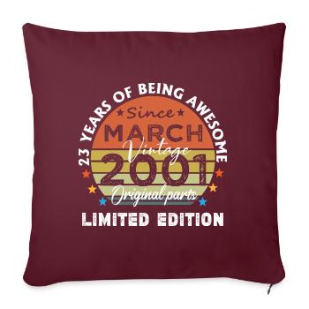 23 Years Old Made In 2001 Vintage March 2001 - Housse de coussin décorative 45 x 45 cm - bordeaux - Devant