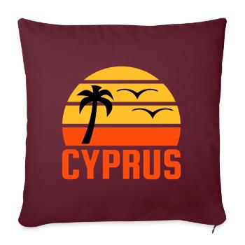 Chypre (demi-soleil, palmier, deux oiseaux) - Housse de coussin décorative 45 x 45 cm - bordeaux - Devant