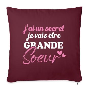 J'ai un secret je vais être grande sœur - Housse de coussin décorative 45 x 45 cm - bordeaux - Devant
