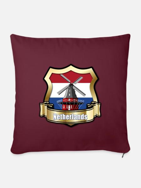 Niederländische Nationalflagge Goldschild & Windmühle - Sofakissenbezug 45 x 45 cm - Burgunderrot