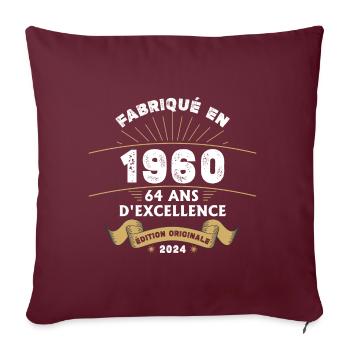 Fabriqué en 1960 64 ans d'excellence originale - Housse de coussin décorative 45 x 45 cm - bordeaux - Devant