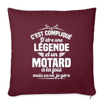 Legende et Motard, Humour Cadeau Motard - Housse de coussin décorative 45 x 45 cm - bordeaux - Devant