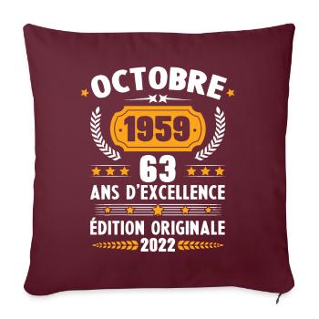 Cadeau D'anniversaire Rétro 63 Ans Septembre 1959 - Housse de coussin décorative 45 x 45 cm - bordeaux - Devant