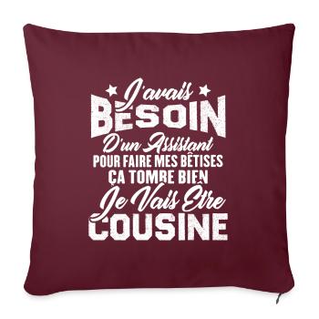 Je vais être cousine, Cadeau pour future cousine - Housse de coussin décorative 45 x 45 cm - bordeaux - Devant