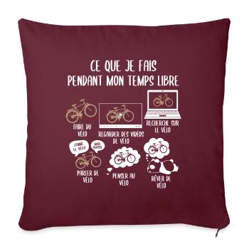 Mon temps de mon temps libre Vélo - Housse de coussin décorative 45 x 45 cm - bordeaux - Devant