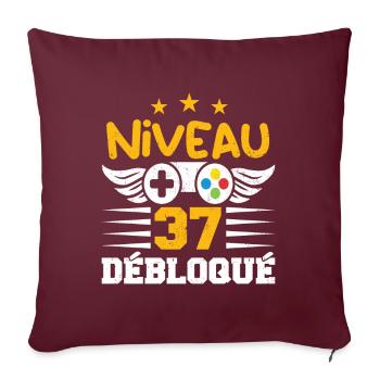 Niveau 37 Débloqué, cadeau de joueur - Housse de coussin décorative 45 x 45 cm - bordeaux - Devant
