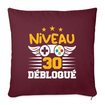 Niveau 30 Débloqué, cadeau de joueur - Housse de coussin décorative 45 x 45 cm - bordeaux - Devant