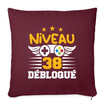 Niveau 38 Débloqué, cadeau de joueur - Housse de coussin décorative 45 x 45 cm - bordeaux - Devant